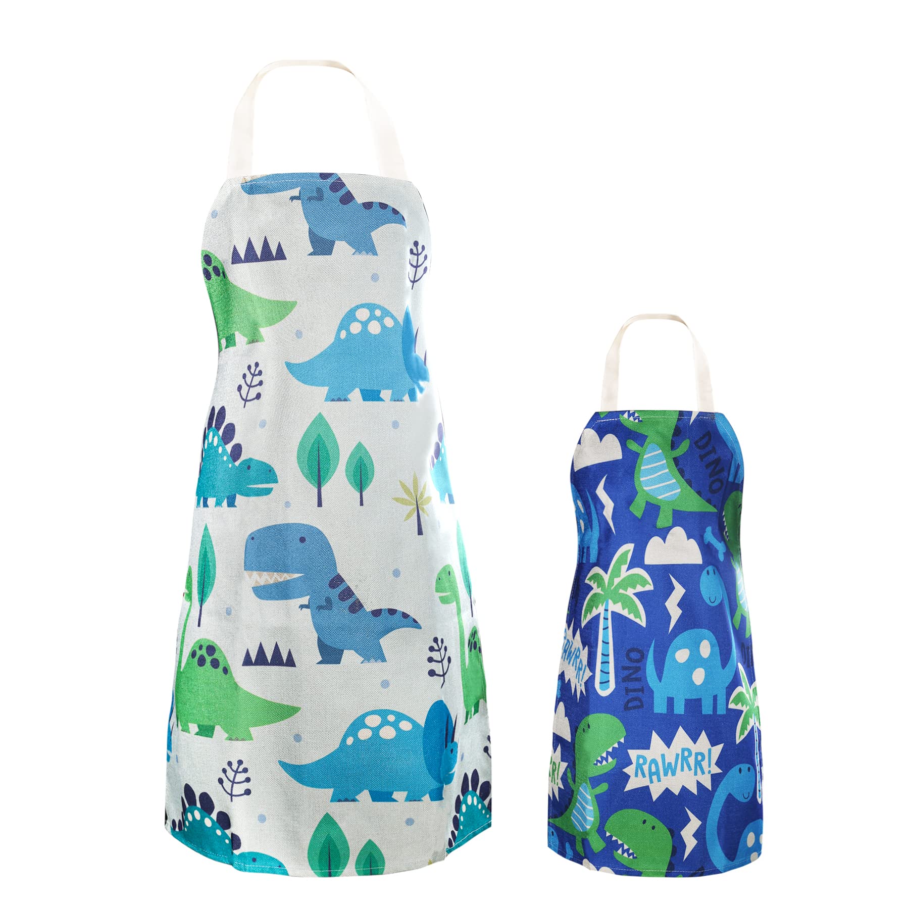 WOSHOP Cotton Parent Child Apron Adjustable Canvas Aprons for Boys Girls Children Bib Aprons for Artists Chef Baking Cooking Parent Child Apron (Dinosaur Both)