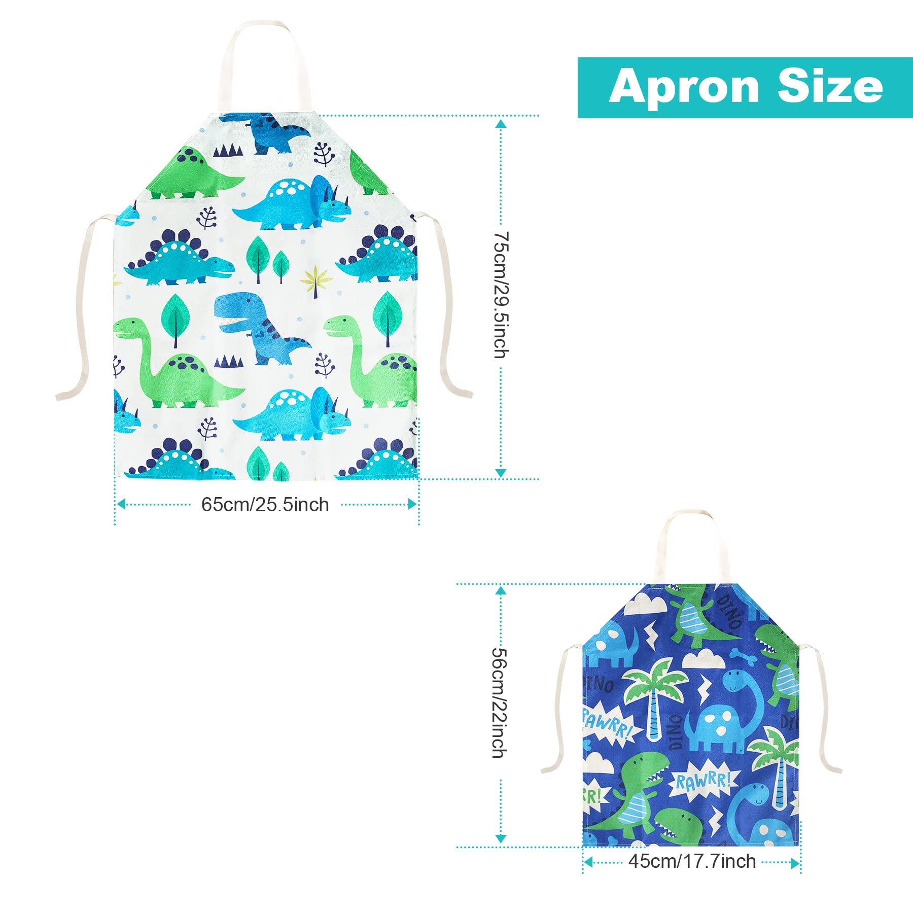 WOSHOP Cotton Parent Child Apron Adjustable Canvas Aprons for Boys Girls Children Bib Aprons for Artists Chef Baking Cooking Parent Child Apron (Dinosaur Both)