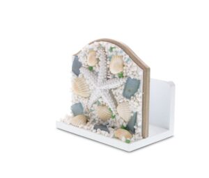 cota global oceanic napkin holder for table - nautical collection napkin holders for kitchen table, starfish and seashell paper napkins holder for dining table, wood coastal coffee table napkin holder