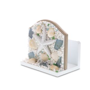 CoTa Global Oceanic Napkin Holder for Table - Nautical Collection Napkin Holders for Kitchen Table, Starfish and Seashell Paper Napkins Holder for Dining Table, Wood Coastal Coffee Table Napkin Holder