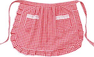 crb fashion waist pocket half bistro kitchen cooking apron fits size xs to large red checkered