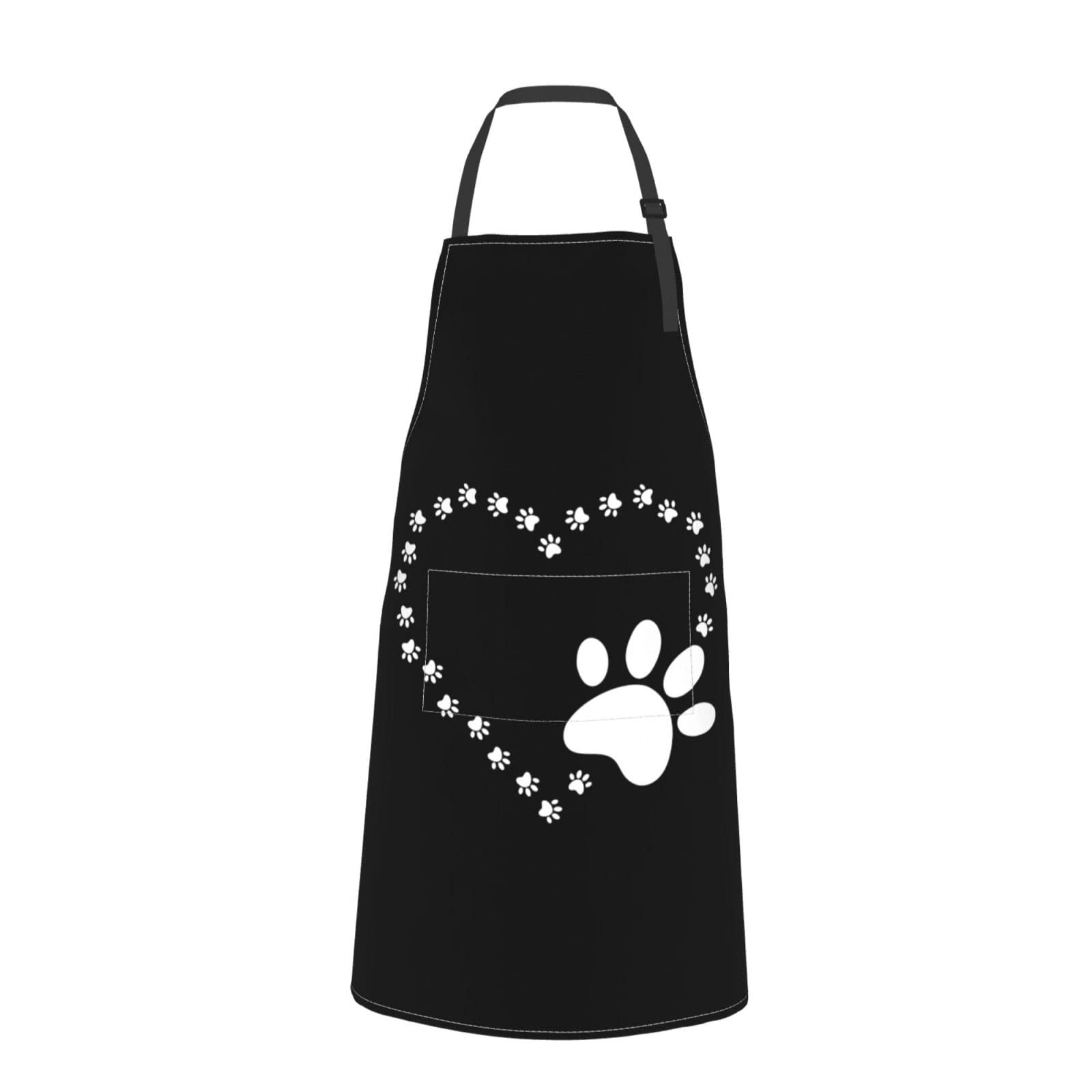 Dogs Cats Paws Prints Apron Adjustable Aprons with 2 Pockets for Women Men Waterproof Chefs Apron for Kitchen Painting Gardening Grooming