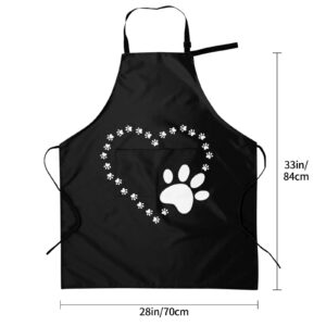 Dogs Cats Paws Prints Apron Adjustable Aprons with 2 Pockets for Women Men Waterproof Chefs Apron for Kitchen Painting Gardening Grooming