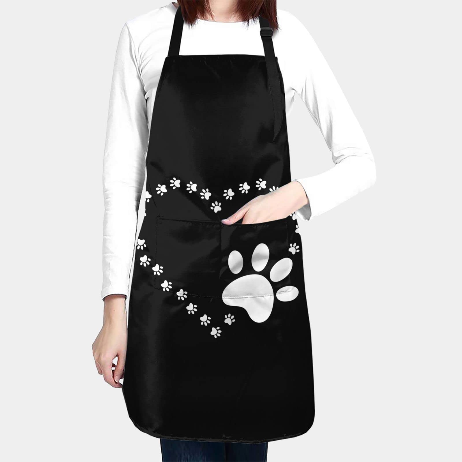 Dogs Cats Paws Prints Apron Adjustable Aprons with 2 Pockets for Women Men Waterproof Chefs Apron for Kitchen Painting Gardening Grooming
