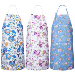 janmercy 3 pieces plus size aprons for women with pockets floral apron adjustable cooking aprons for kitchen cooking baking household cleaning gardening supplies