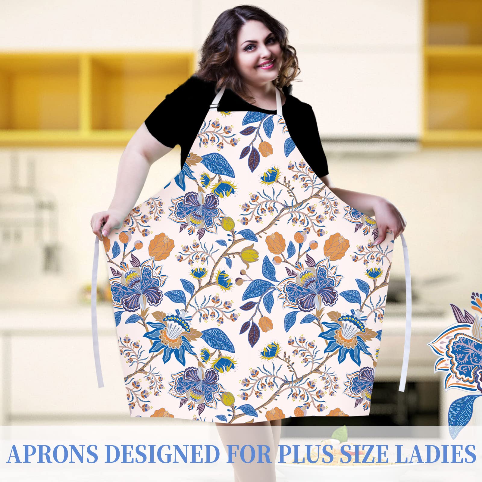 Janmercy 3 Pieces Plus Size Aprons for Women with Pockets Floral Apron Adjustable Cooking Aprons for Kitchen Cooking Baking Household Cleaning Gardening Supplies