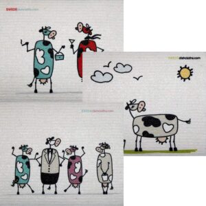 mixed fun cow set of 3 cloths (one of each design) swedish dishcloths | eco friendly absorbent cleaning cloth | reusable cleaning wipes