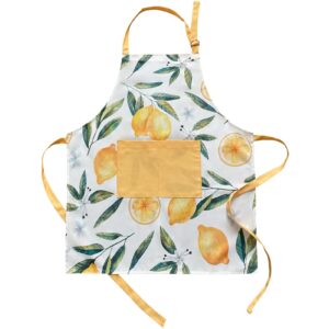 aektby kitchen apron with 2 pockets, adjustable neck strap & long ties apron for women men cooking baking garden chef (thick lemon)