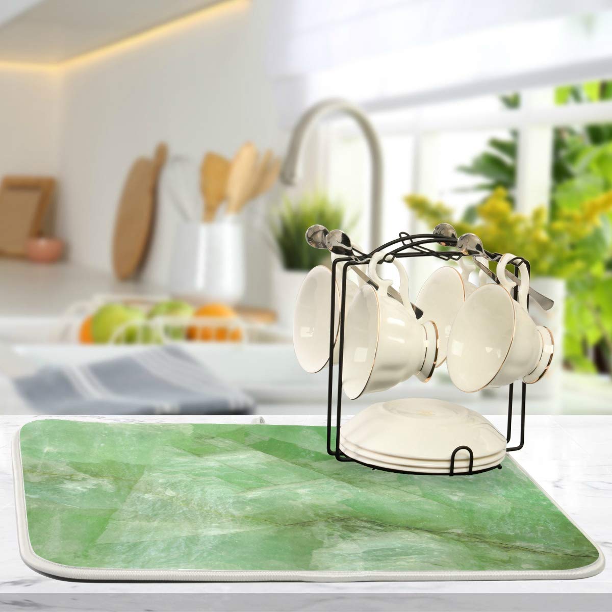 Super Absorbent Dish Drying Mat, Microfiber Fast-Drying Dish Mat, 24" x 18", Kitchen Dish Drying Pad (Green Jade Stone Marble)…