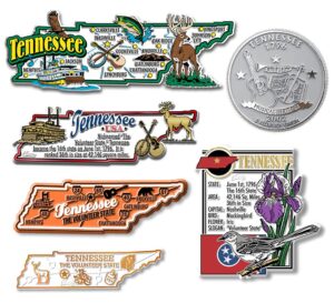 tennessee six-piece state magnet set by classic magnets, includes 6 unique designs, collectible souvenirs made in the usa