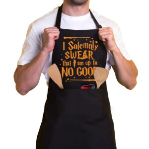 zcyhtqp i solemnly swear that i am up to no good,funny apron for men women with 2 pockets,one size fits all,adjustable chef apron,cooking grilling bbq apron,gift for chef