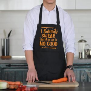 zcyhtqp I Solemnly Swear That I am Up to No Good,Funny Apron for Men Women with 2 pockets,One Size Fits All,Adjustable Chef Apron,Cooking Grilling BBQ Apron,Gift for Chef