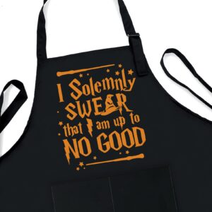 zcyhtqp I Solemnly Swear That I am Up to No Good,Funny Apron for Men Women with 2 pockets,One Size Fits All,Adjustable Chef Apron,Cooking Grilling BBQ Apron,Gift for Chef