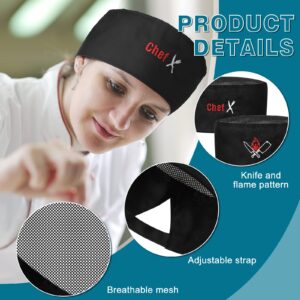 6 Pieces Unisex Chef Hats Mesh Top Kitchen Cooking Caps Breathable Cook Hats for Men Women Skull Fabric Chef Cap Elastic Food Kitchen Beanie Black