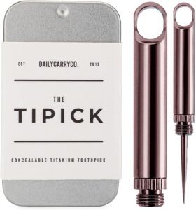 dailycarryco. tipick titanium toothpick keychain holder - portable metal travel toothpick - reusable edc micro toothpick - compact & convenient - carry on-the-go - titanium construction, merlot