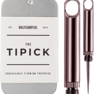 DAILYCARRYCO. TiPick Titanium Toothpick Keychain Holder - Portable Metal Travel Toothpick - Reusable EDC Micro Toothpick - Compact & Convenient - Carry On-the-Go - Titanium Construction, Merlot