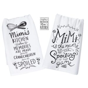 mimi gifts from grandkids - set with 2 cute kitchen towels with sayings and a refrigerator magnet - best christmas, birthday, mother's day present for grandmother