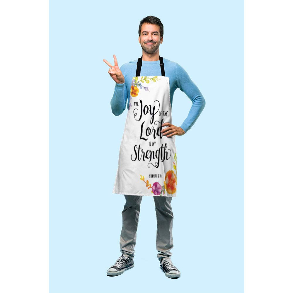 Beabes Joy Of The Lord Is My Strength Chef Apron 27 X 31 Inch Bible Quote Colored Floral Design Durable Non-Pilling Bib Apron For BBQ Grilling Gardening With Adjustable Neck Strap