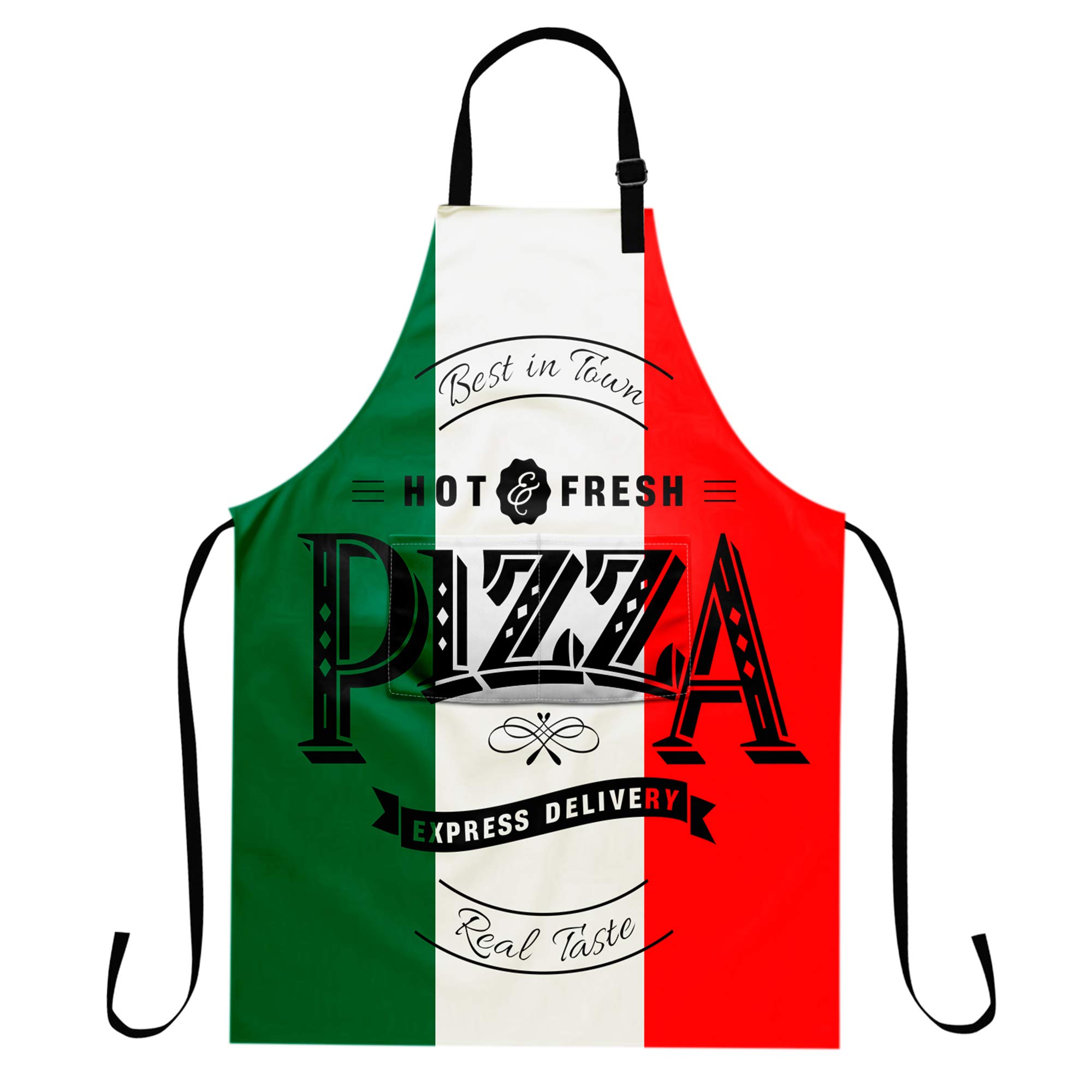 EZYES Pizza Apron, Retro Grunge Italian Flag Kitchen Aprons with Pocket & Adjustable Neck for Chef Cooking Gardening Home Adult Size