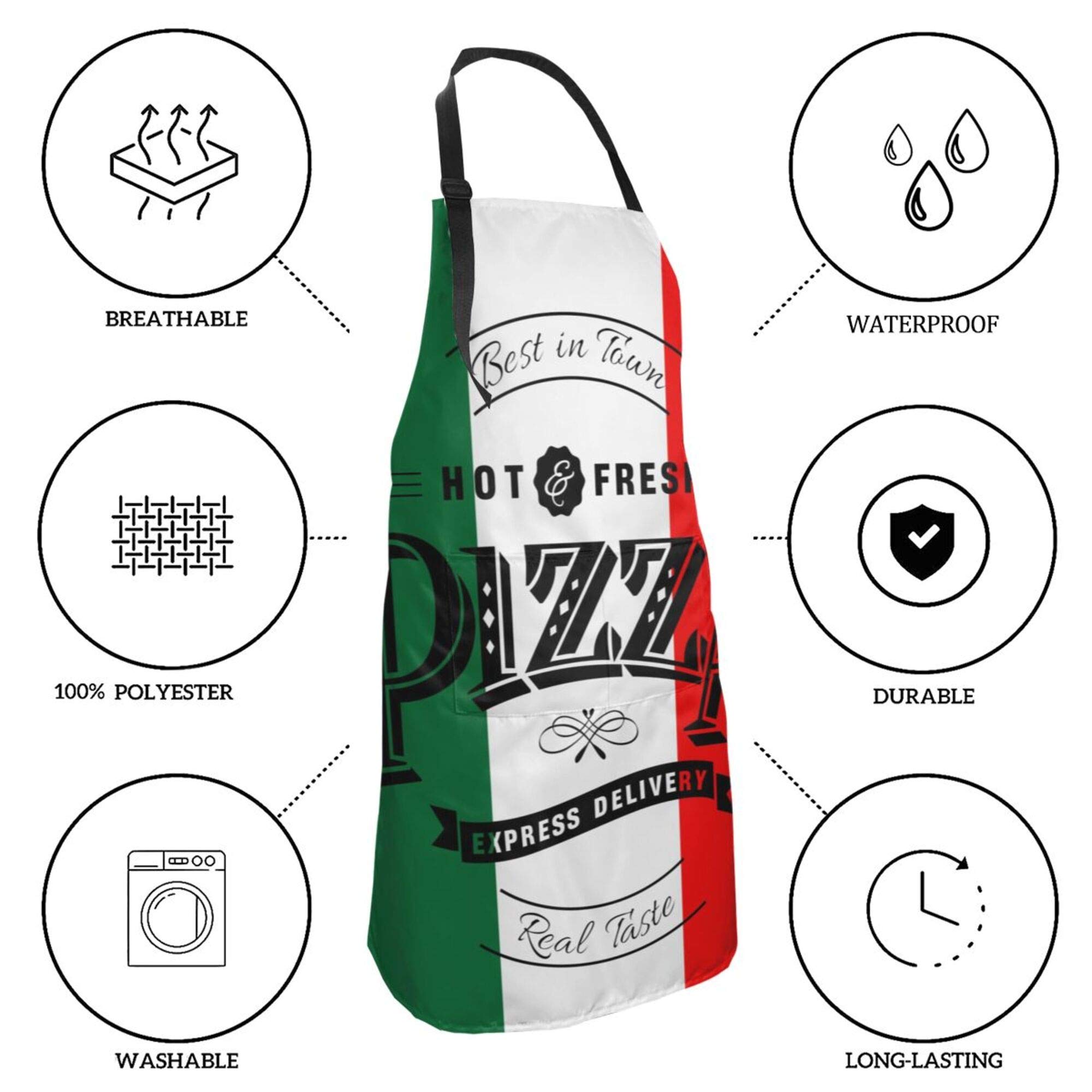 EZYES Pizza Apron, Retro Grunge Italian Flag Kitchen Aprons with Pocket & Adjustable Neck for Chef Cooking Gardening Home Adult Size