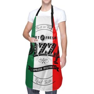 EZYES Pizza Apron, Retro Grunge Italian Flag Kitchen Aprons with Pocket & Adjustable Neck for Chef Cooking Gardening Home Adult Size