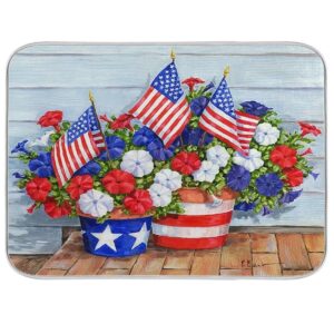 American Flag Spring Summer Flower Poppy Dish Drying Mat 18x24 for Kitchen Memorial Independence Day 4th of July USA Flag Dishes Pad Dish Drainer Rack Mats Absorbent Fast Dry Kitchen Accessories