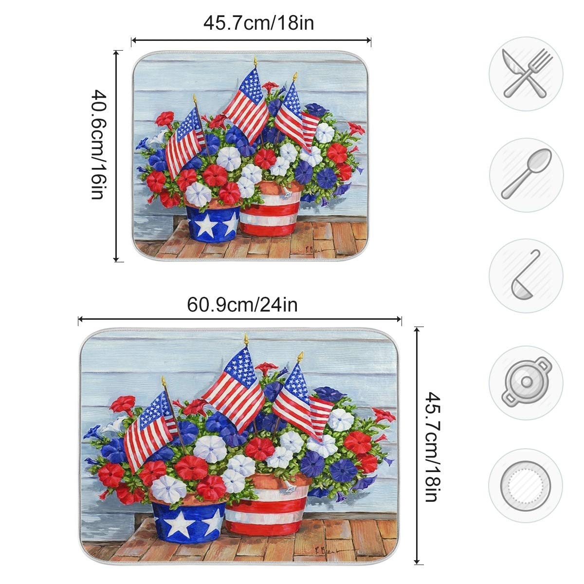 American Flag Spring Summer Flower Poppy Dish Drying Mat 18x24 for Kitchen Memorial Independence Day 4th of July USA Flag Dishes Pad Dish Drainer Rack Mats Absorbent Fast Dry Kitchen Accessories