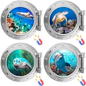 4 pcs 9.8 inch cruise porthole magnets beach cruise door magnet sea turtle shark seal dolphin ocean animals world under sea decor for carnival refrigerator car door