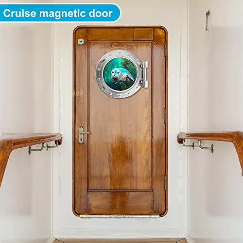 4 Pcs 9.8 Inch Cruise Porthole Magnets Beach Cruise Door Magnet Sea Turtle Shark Seal Dolphin Ocean Animals World Under Sea Decor for Carnival Refrigerator Car Door