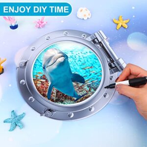 4 Pcs 9.8 Inch Cruise Porthole Magnets Beach Cruise Door Magnet Sea Turtle Shark Seal Dolphin Ocean Animals World Under Sea Decor for Carnival Refrigerator Car Door