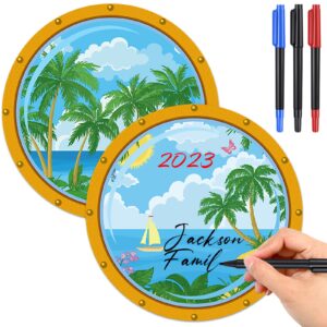 fabbay 2 pcs cruise door magnets with 3 pcs paint pens 9.6 inch ship porthole cruise door decorations magnet stickers palm tree car magnets fridge decor magnets for carnival cruise refrigerator door