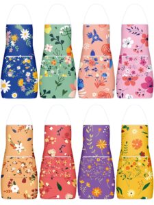 8 pcs floral aprons for women retro kitchen aprons with pocket various flowers cooking apron vintage apron dress for gardening baking birthday christmas thanksgiving gift mom wife grandma, 8 styles