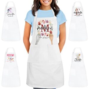 personalized white kitchen apron gifts for women - 9 cute designs w/name text - custom bbq grilling cooking aprons for chef w/pocket - customized floral kitchen apron gift for girl - barbecue apron c1