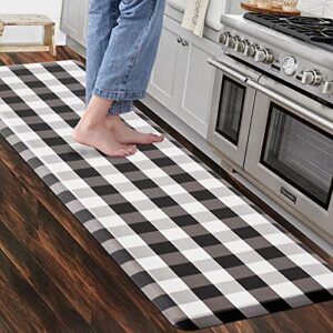 carvapet kitchen mat cushioned anti fatigue comfort floor mat waterproof non-slip kitchen runner rug ergonomic foam standing mat for home kitchen office laundry buffalo plaid,black & white,17.3"x60"