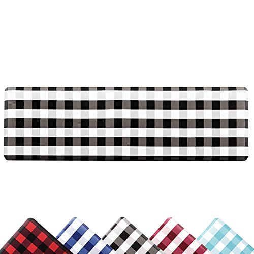 Carvapet Kitchen Mat Cushioned Anti Fatigue Comfort Floor Mat Waterproof Non-Slip Kitchen Runner Rug Ergonomic Foam Standing Mat for Home Kitchen Office Laundry Buffalo Plaid,Black & White,17.3"x60"