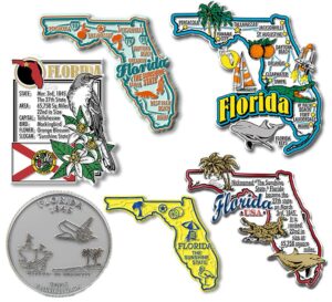 florida six-piece state magnet set by classic magnets, includes 6 unique designs, collectible souvenirs made in the usa
