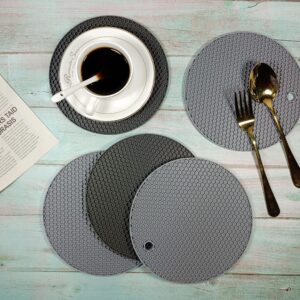 Hotsyang Silicone Trivets, Silicone Trivets for Hot Pots and Pans, Silicone Trivets for Hot Dishes, Trivets Mats Kitchen, Round Silicone Mats Set, Silicone Hot Pads For Kitchen Counter,Dark Grey 4 pcs