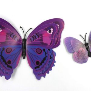 Ruwado 12 Pcs Purple Butterflies Double Wings Refrigerator Magnets Wall Decal Removable Sticker Decoration for Home Kitchen Kids Room Bedroom Office Theme Parties Classroom Window Décor (Purple)