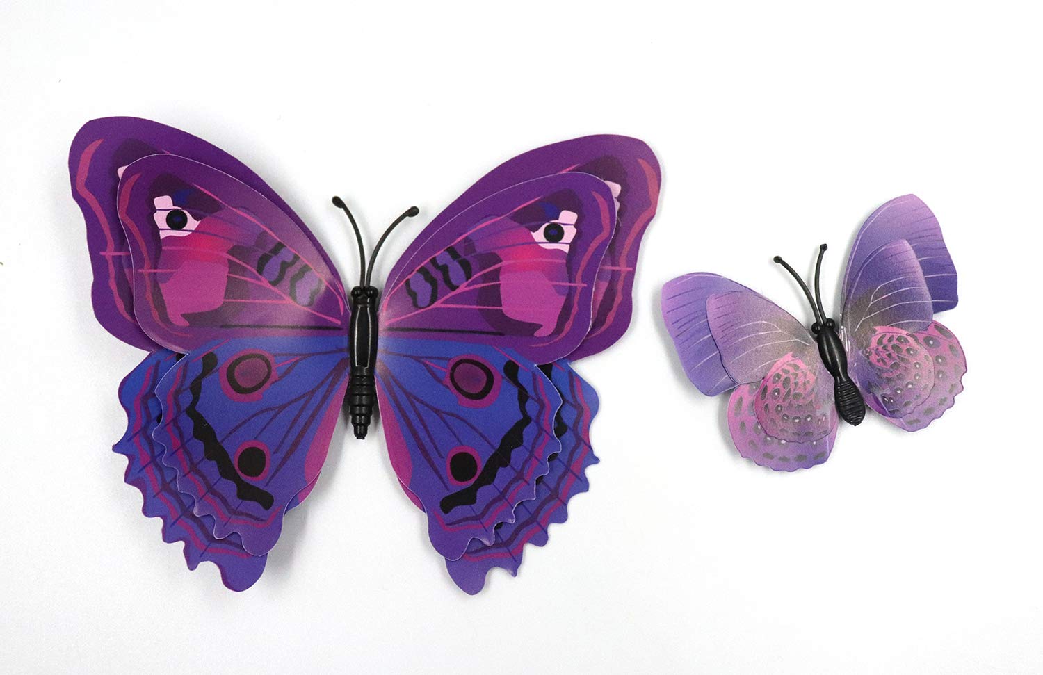 Ruwado 12 Pcs Purple Butterflies Double Wings Refrigerator Magnets Wall Decal Removable Sticker Decoration for Home Kitchen Kids Room Bedroom Office Theme Parties Classroom Window Décor (Purple)