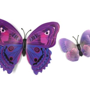 Ruwado 12 Pcs Purple Butterflies Double Wings Refrigerator Magnets Wall Decal Removable Sticker Decoration for Home Kitchen Kids Room Bedroom Office Theme Parties Classroom Window Décor (Purple)