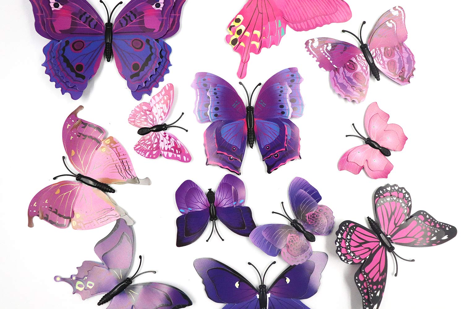 Ruwado 12 Pcs Purple Butterflies Double Wings Refrigerator Magnets Wall Decal Removable Sticker Decoration for Home Kitchen Kids Room Bedroom Office Theme Parties Classroom Window Décor (Purple)