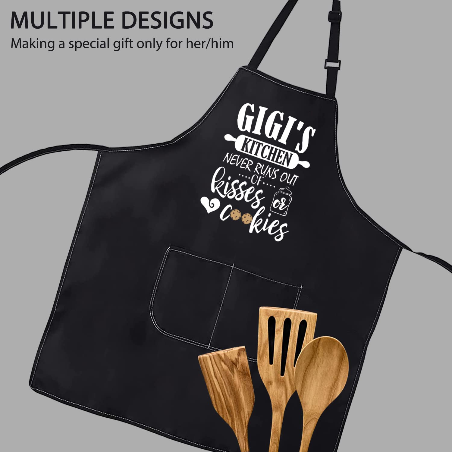 POFULL Gigi Cooking Gift Gigi Kitchen Apron Gigi's Kitchen Never Runs Out Of Kisses and Cookies (Gigi's Kitchen Apron)