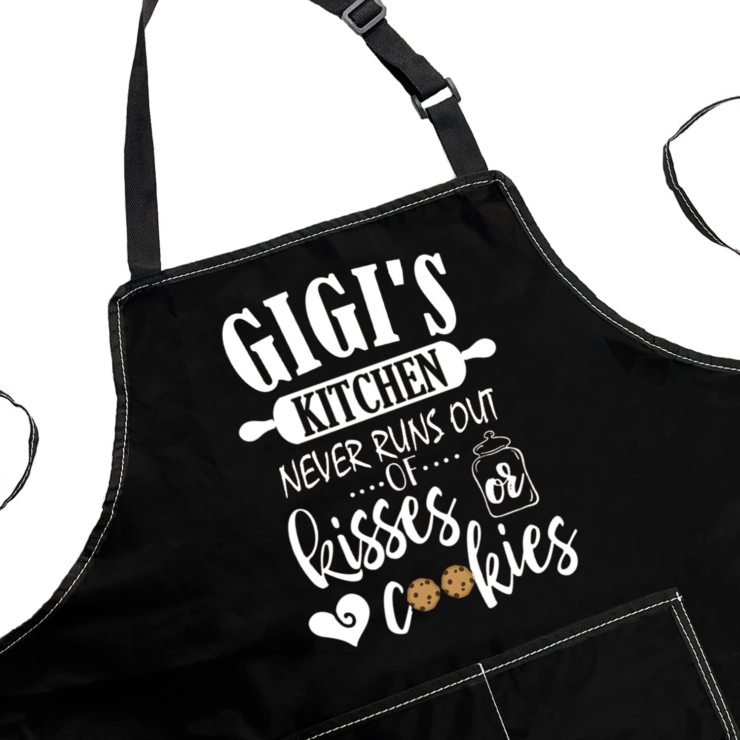 POFULL Gigi Cooking Gift Gigi Kitchen Apron Gigi's Kitchen Never Runs Out Of Kisses and Cookies (Gigi's Kitchen Apron)