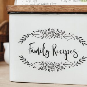 NIKKY HOME 4x6 Kitchen Metal Family Recipe Organization Box with 24 Cards and 8 Dividers, White