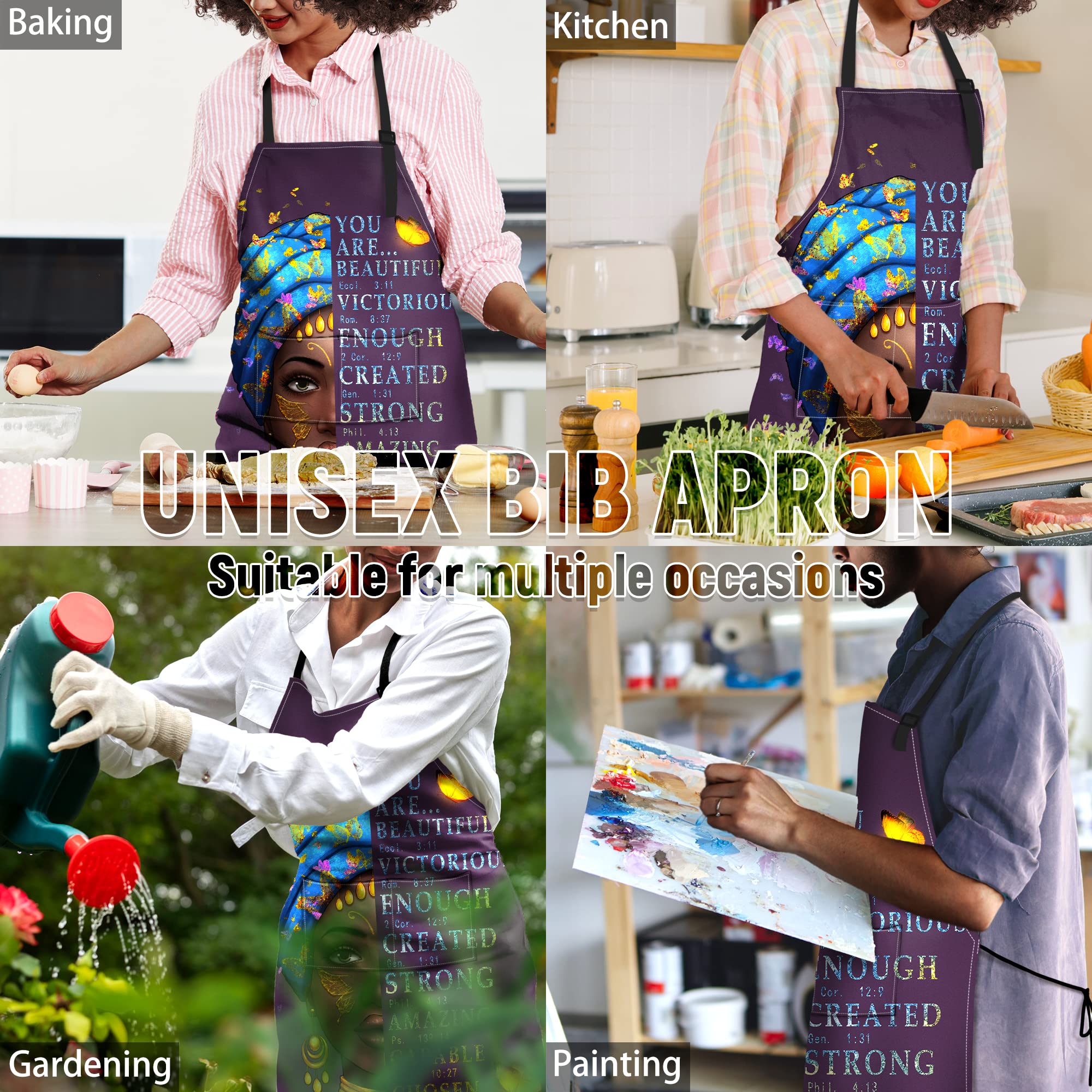 IAGM Aprons for Women with Pockets African Art Apron Afro Black Women Kitchen Aprons Adjustable Neck For Women Chef Bbq Cooking Gardening Home Waterproof Oil Proof 33x28inch