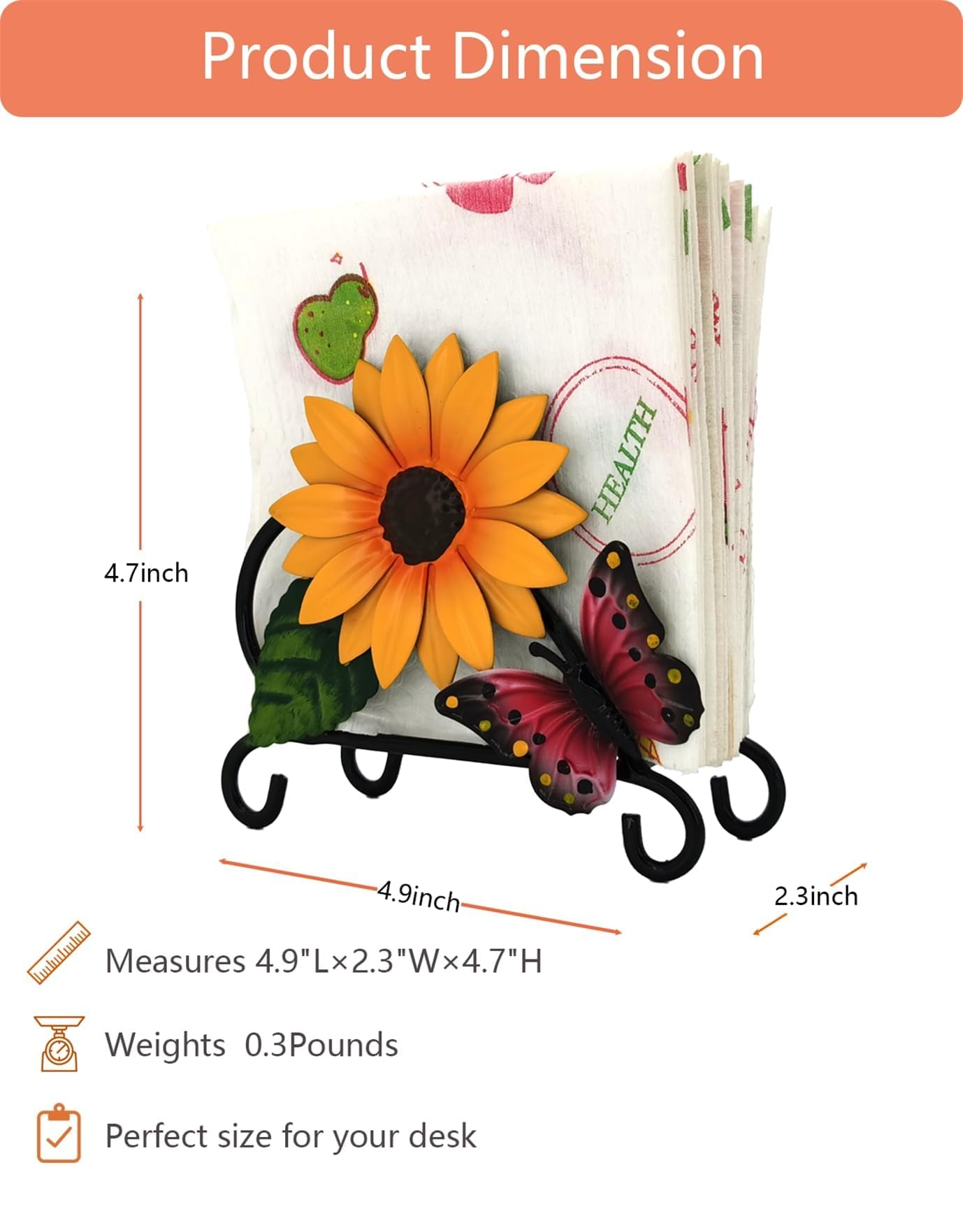 Sunflower Napkinholder Vintage Metal Tissue Rack For Countertops, Napkin Paper Holder Stand for Home and Kitchen Decor Accessories