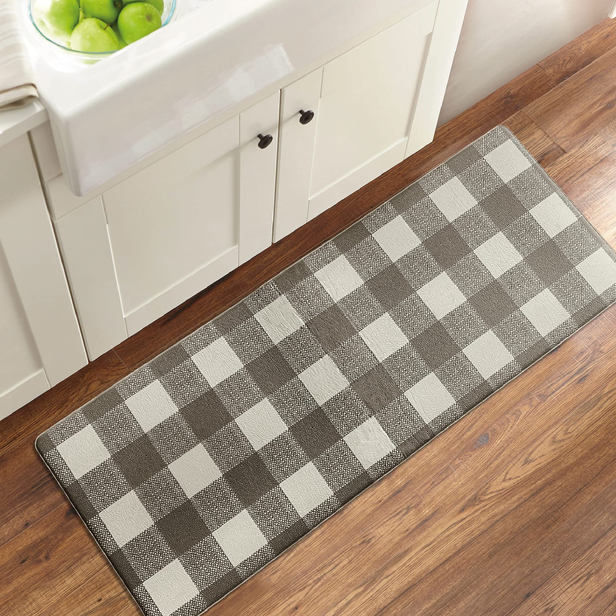 Elrene Home Fashions Farmhouse Living Rustic Comfort Anti-Fatigue Kitchen Mat, 18" x 48", Gray/White