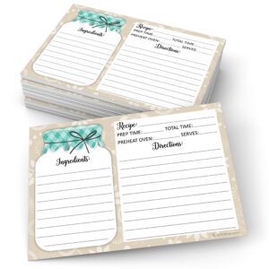 321Done Mason Jar Recipe Cards (Set of 50) Rustic 4x6 Double-Sided Premium Card Stock - Made in USA - Rustic Green and Tan, Large Notes From