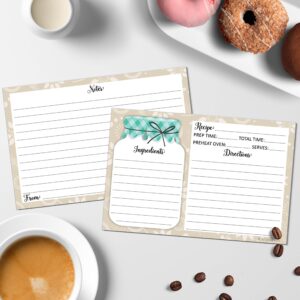 321Done Mason Jar Recipe Cards (Set of 50) Rustic 4x6 Double-Sided Premium Card Stock - Made in USA - Rustic Green and Tan, Large Notes From