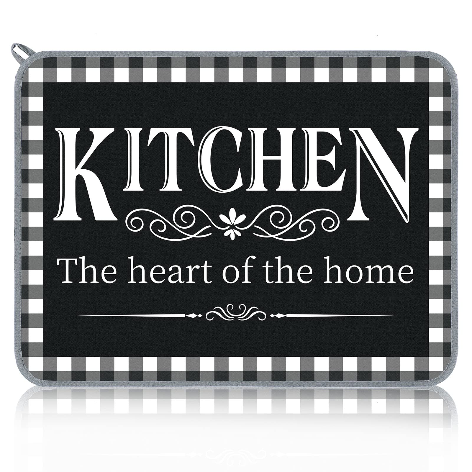 18 x 24 Inches Buffalo Plaid Dish Drying Mat Elegant Dishes Pad Kitchen Mat Absorbent Reversible Dish Drainer Rack Mats Absorbent Kitchen Is the Heart of the Home Dish Rack Pad (Plaid Style)